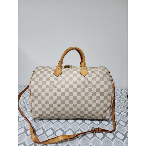 Louis Vuitton Handbags - Louis Vuitton Speedy Bandouliere 35 Damier Azur Shoulder Bag Beige/Cream